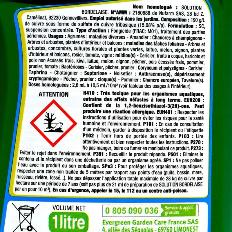 Fertiligène Solution Bordelaise liquide toutes cultures - 1 litre concentré à diluer