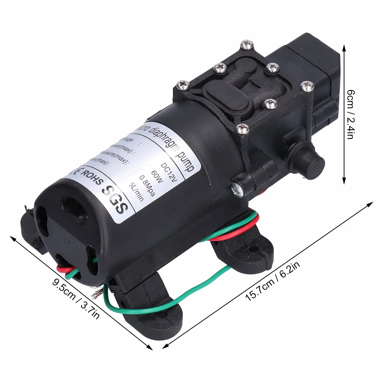 Pompe à Diaphragme 12 V, 60 W 5 L/min 0,8 MPa Pompe de Pulvérisateur Auto-amorçante à Grand Débit avec Arrêt et Démarrage Automatiques, Pompe de Surpression D'eau pour Irrigation de Jardin, Piscines