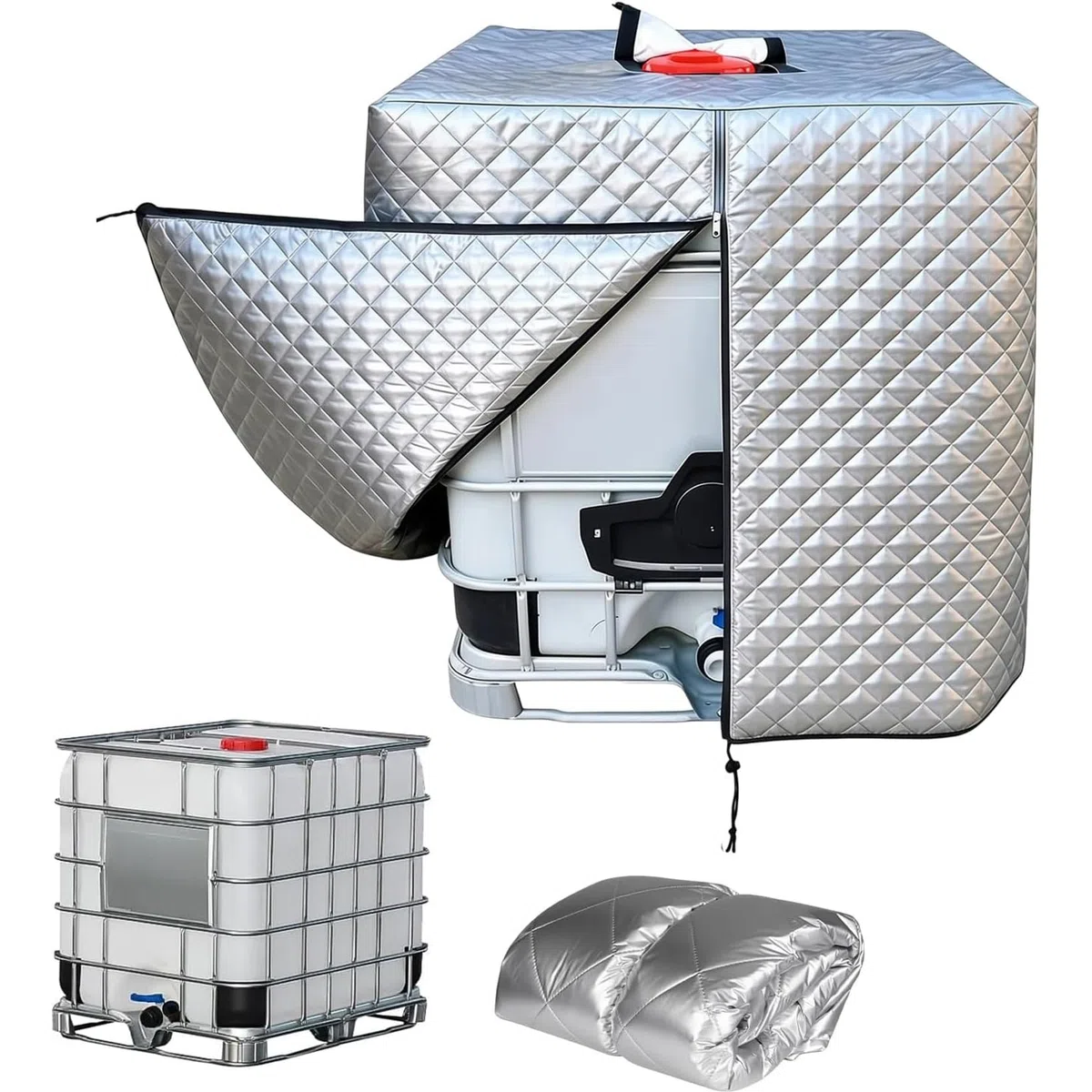 Housse Isolante pour conteneur IBC, Tissu épais Blanc Dimension 120 x 100 x 116 cm, Protection Thermique pour réservoir Stockage