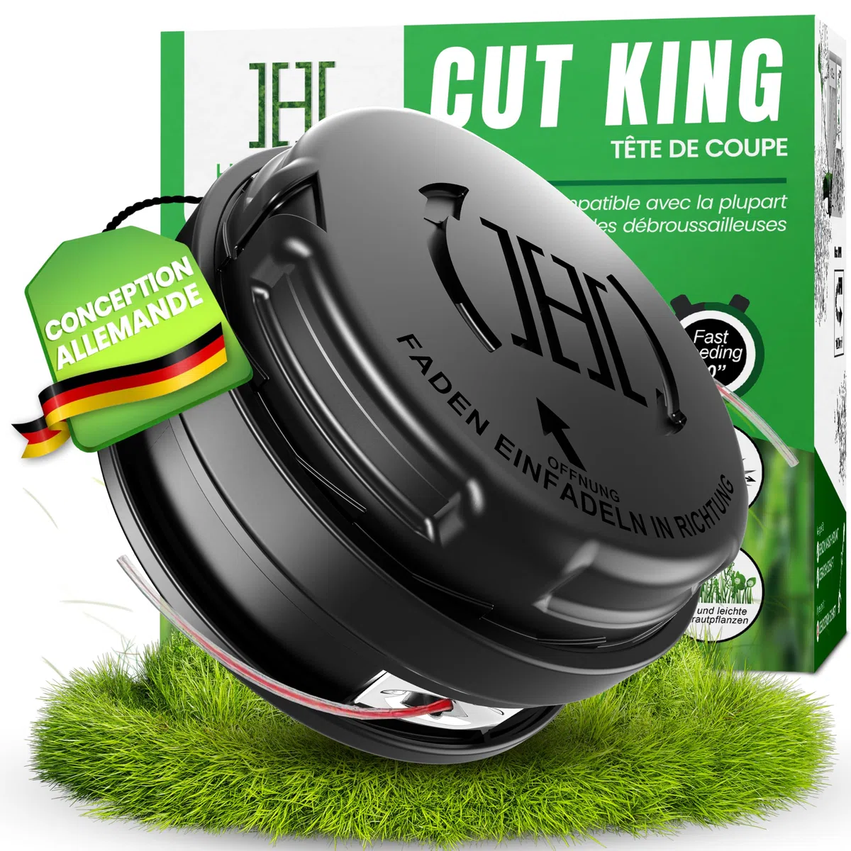 Heckenpracht Tête de fil pour débroussailleuse filetage gauche avec système Tap & Go | Tonte efficace avec tête de coupe pour débroussailleuse avec fonction de charge rapide – Bobine de fil avec 5