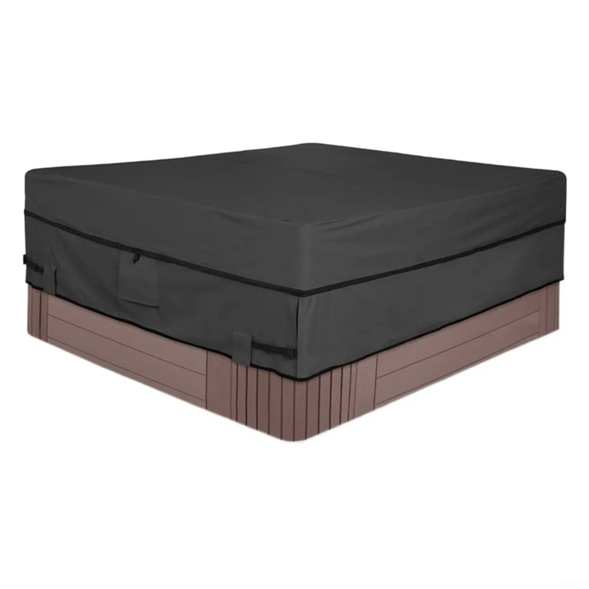 Housse de spa carrée imperméable en polyester Oxford 210D résistant aux UV avec aérations anti-poussière Noir 193 x 193 x 50 cm Pour protection extérieure et piscine (193 x 193 x 50 cm)