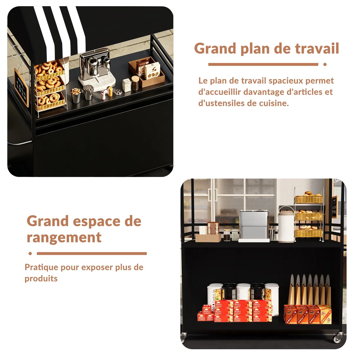 Chariot de Vente Portable avec auvent, Chariots Alimentaires Mobiles avec Roues verrouillables, présentoir de Rue Robuste de 215 cm de Haut pour événements intérieurs et extérieurs