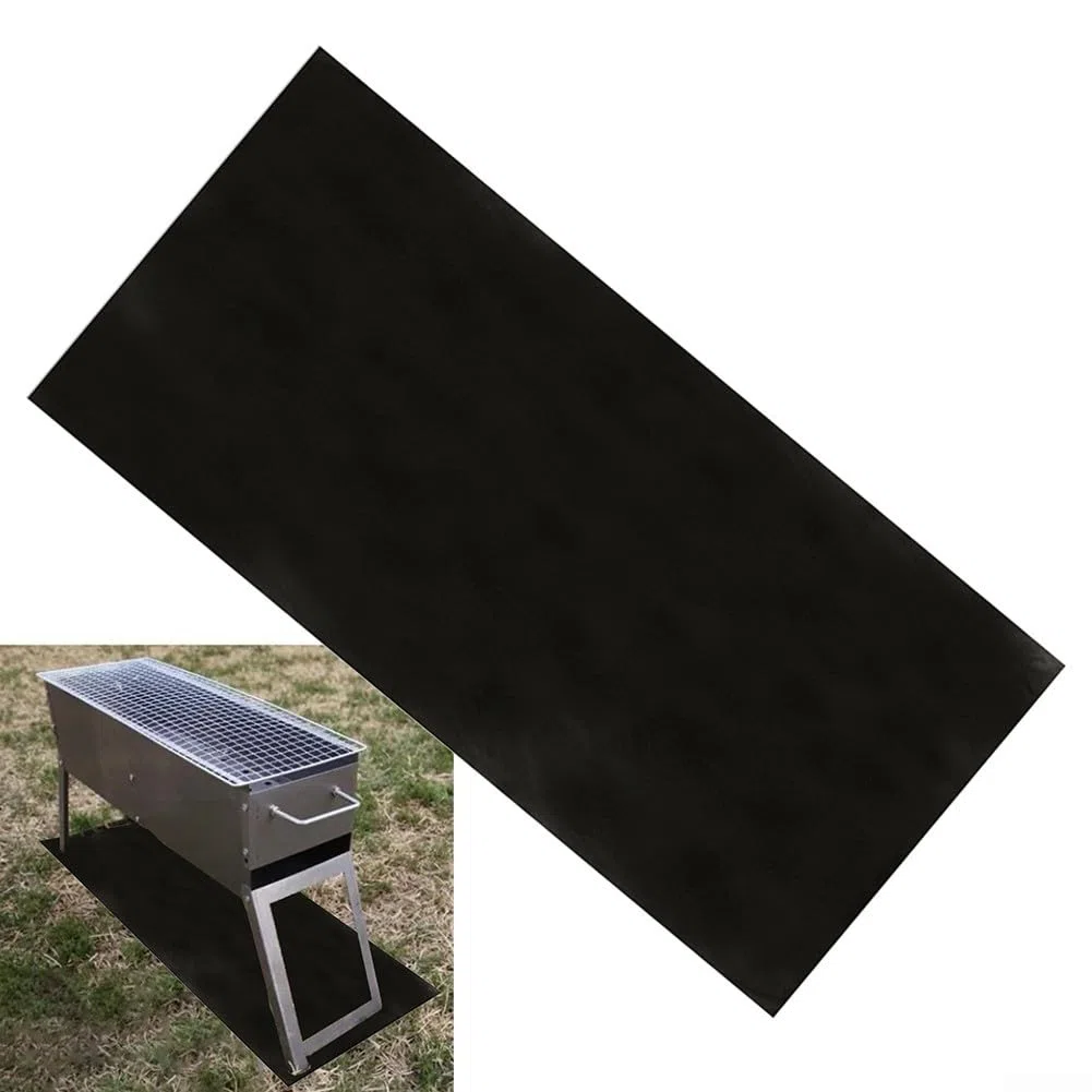 Tapis de protection de sol ignifuge pour barbecue à gaz 99 x 183 cm 3 couches en fibre de verre silicone résistant à la chaleur Tapis de barbecue extérieur antidérapant pour un nettoyage