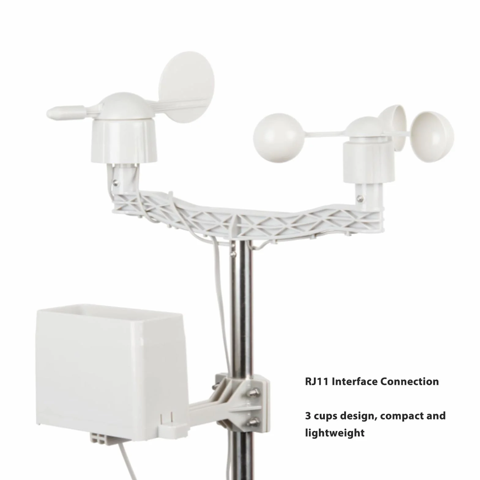 Kit de Compteur Météo, Anémomètre à Girouette, Capteur de Mesure de Vitesse, Connecteur RJ11, 3 Tasses, Jauge de Direction du Vent pour Compteur Météo