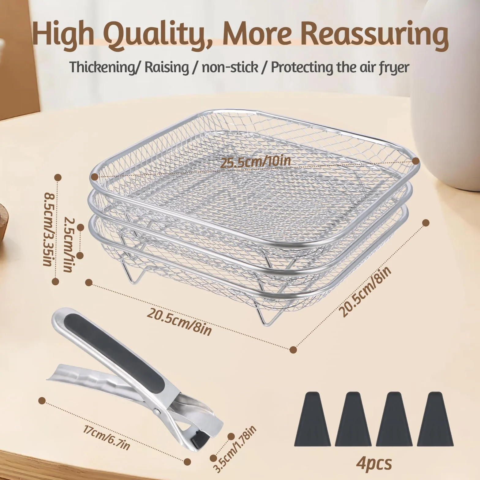Carrée Air Fryer Rack Empilable en Acier Inoxydable, 20cm Grilles pour Friteuse, Griller Rack Air Fryer Accessoires pour Barbecue, Four, Air Fryer Déshydrateur Rack Grill Rack Air