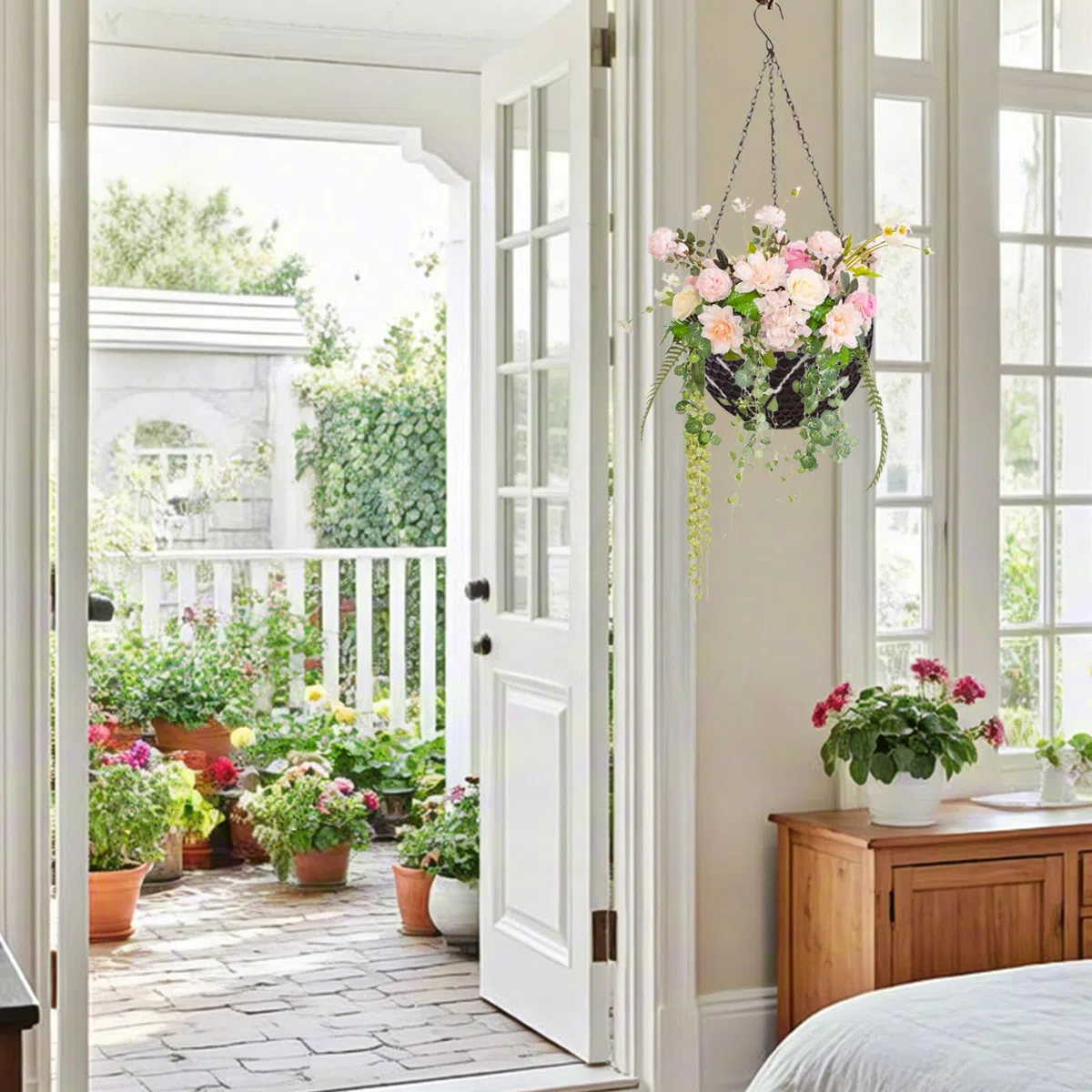 Panier De Fleurs à Suspendre, 2 Pièces Jardinières Suspendues, Pots De Fleurs Suspendus, Avec Trous De Drainage Et Bouchons, Pour Intérieur Extérieur Plafonds Balcons Décoration Murale Brun M