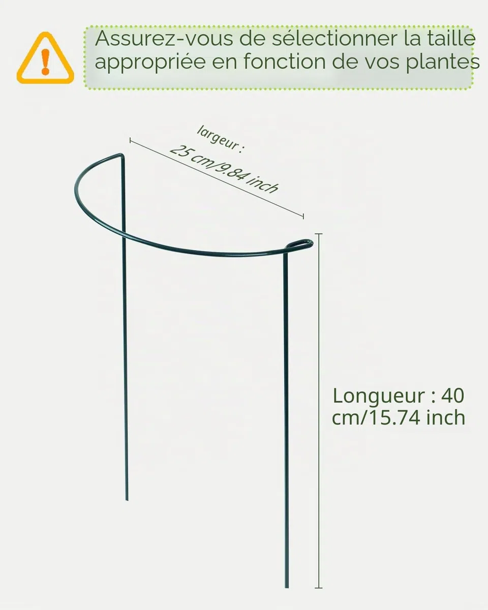Supports de Plantes de Jardin 25x40cm, SproutMaven Lot de 10 Tuteurs pour Plantes de Jardin en Métal Demi-Rond, Cages à Anneaux de Support de Plantes pour Plantes D'extérieur et D'intérieur