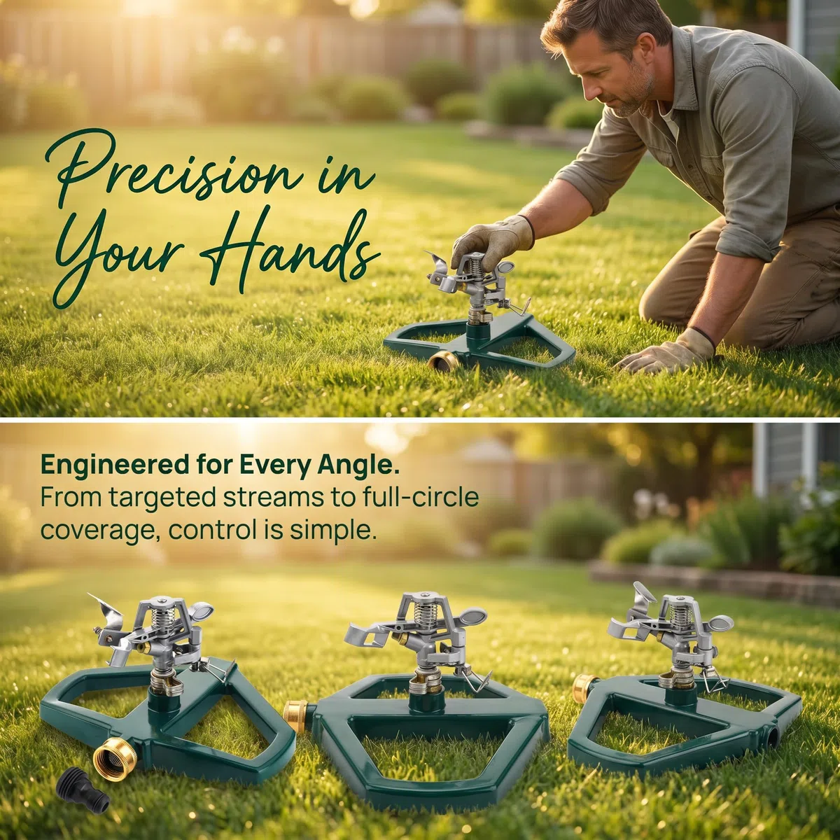 Arroseur Jardin Rotatif 360°, Arrosage Pelouse à Impulsion, Arroseur Automatique avec Base en Métal, Système Arrosage Automatique Réglable, Couverture Jusqu'à 520m² pour Irrigation Cour