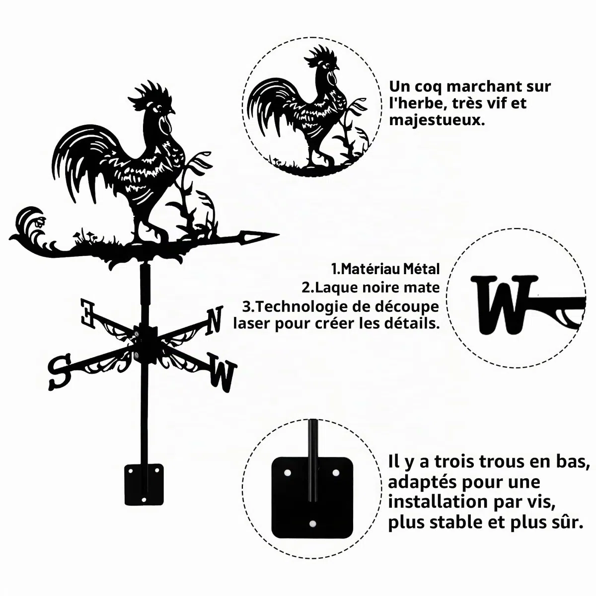 Girouette de Jardin Girouette en Métal Weather Vane Girouette de Toit pour Extérieur, Jardin, Toit, Paddock, Décoration