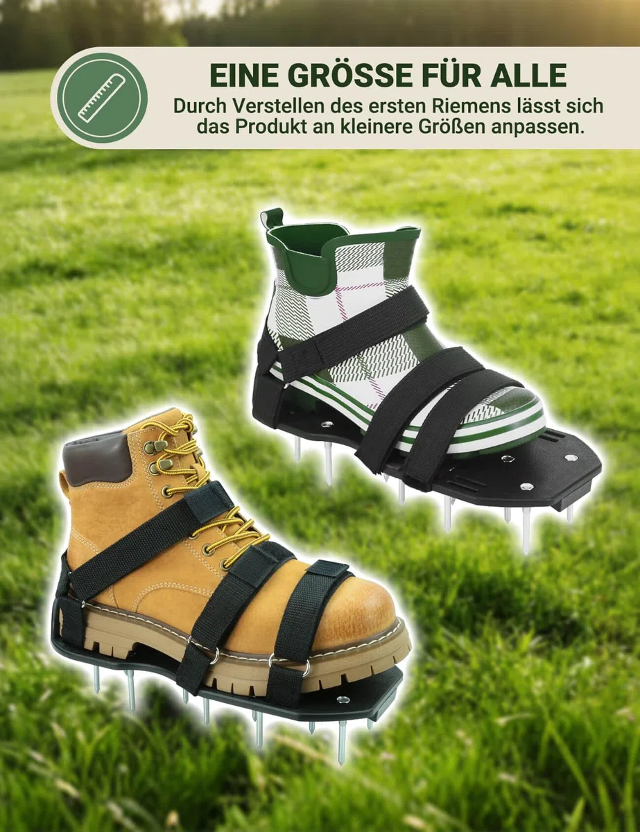 Sandales Aérateur Pelouse Installation Gratuite avec doubles sangles sur le dessus du pied, Chaussure à Gazon Chaussures à Ongles Scarificateur Gazon Chaussures pour Gazon, 4 pointes de rechange