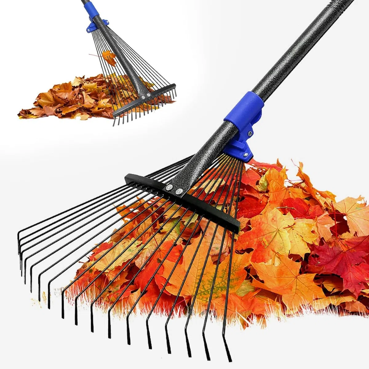 FLY HAWK Râteau à Feuilles, 178cm Râteau de Jardin avec Poignée Réglable et 18 Dents Robuste, Râteau à Feuilles avec 20-43cm Tête de Râteau pour Adultes et Enfants, pour Nettoyer Les Plantes