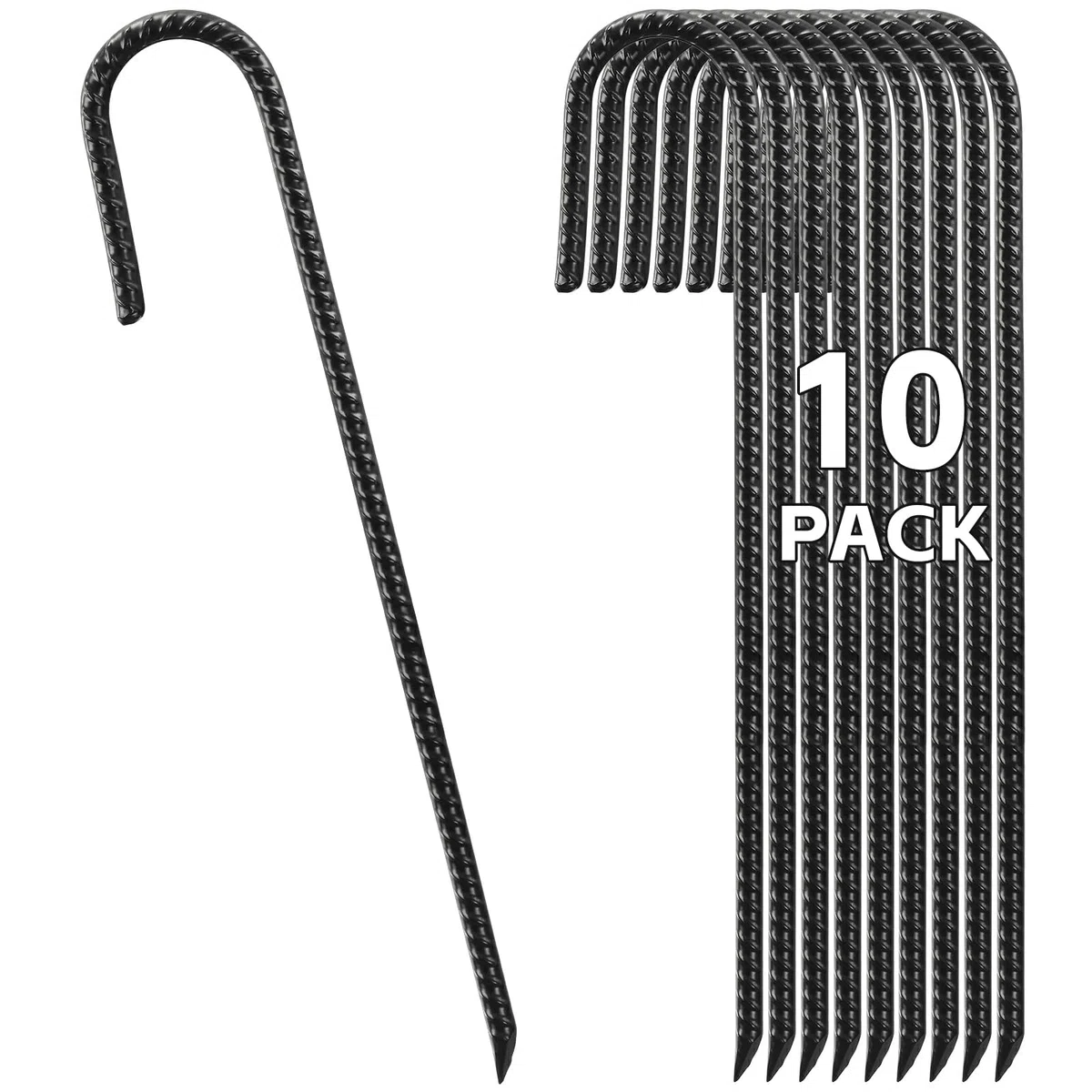 Ancres de Sol 40 CM, 10 Piquets de Fixation en J, Piquets Robustes en Acier Galvanisé pour sécuriser la clôture, Les auvents, Le Trampoline