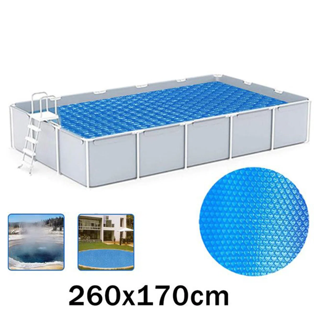 2,6 x 1,7 m Couverture De Piscine Rectangulaire - Bâches De Piscine Solaires Pliables | Film Isolant À Bulles Résistant Aux UV Pour Baignoire | Couverture Thermique Pour Baignoire À Économie D'énergie