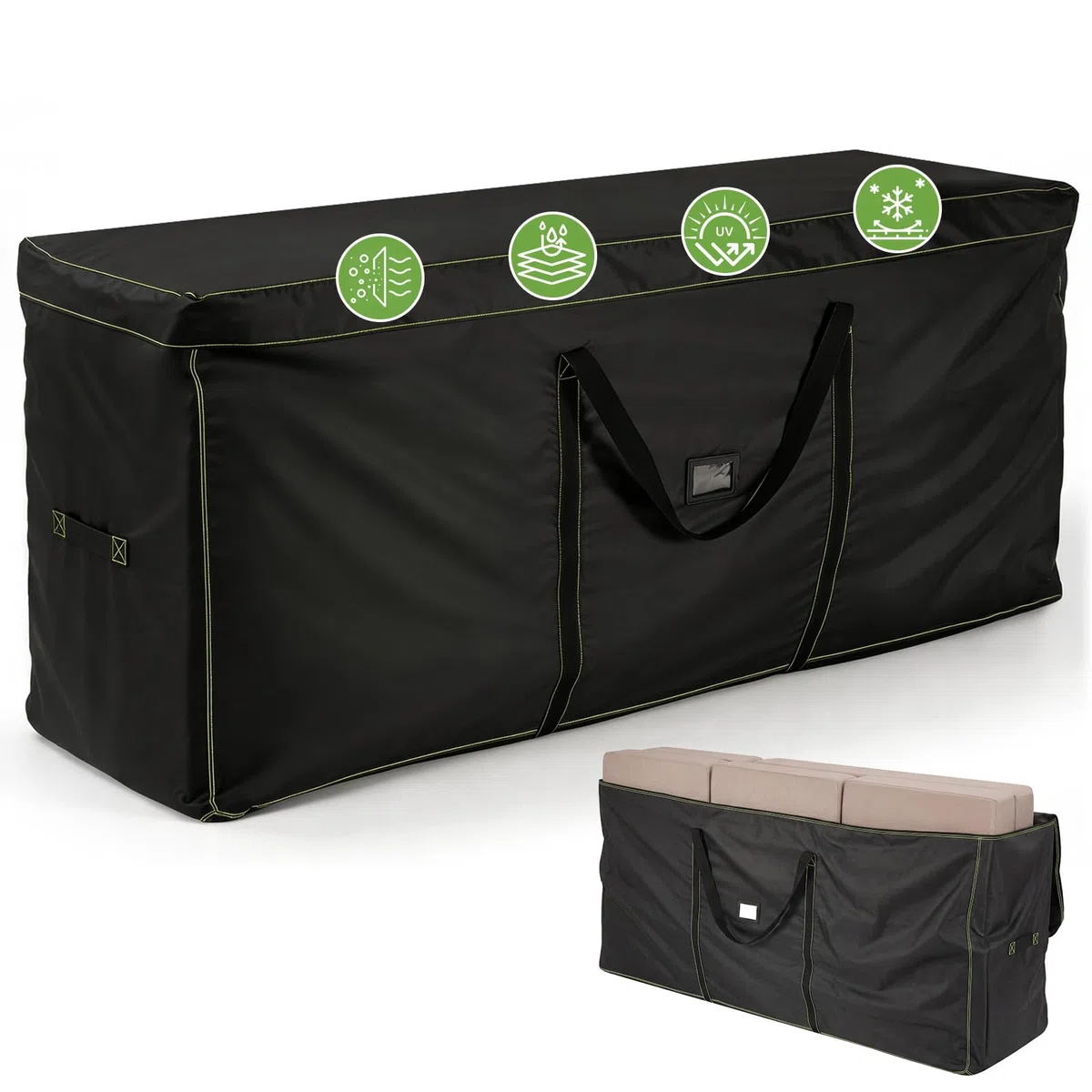 GARPROVM Sac de rangement XXL pour coussins de jardin & meubles d’extérieur, 173x51x76 cm Sac de rangement pour meubles de jardin en tissu Oxford 420D doux, résistant à l’eau et à la poussière