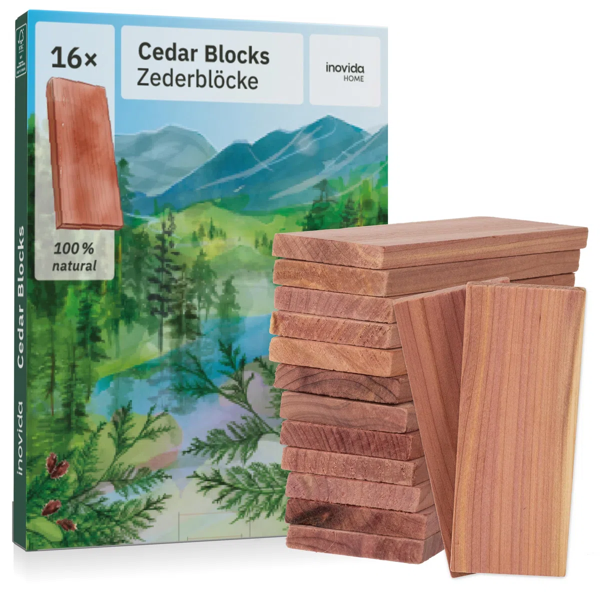 Protection Anti-Mites en Bois de Cèdre pour Armoire : 16 Blocs Parfumés en Bois de Cèdre Contre Les Mites Textiles – Désodorisant Naturel pour Penderie – Parfum Frais pour Vêtements – de Inovida