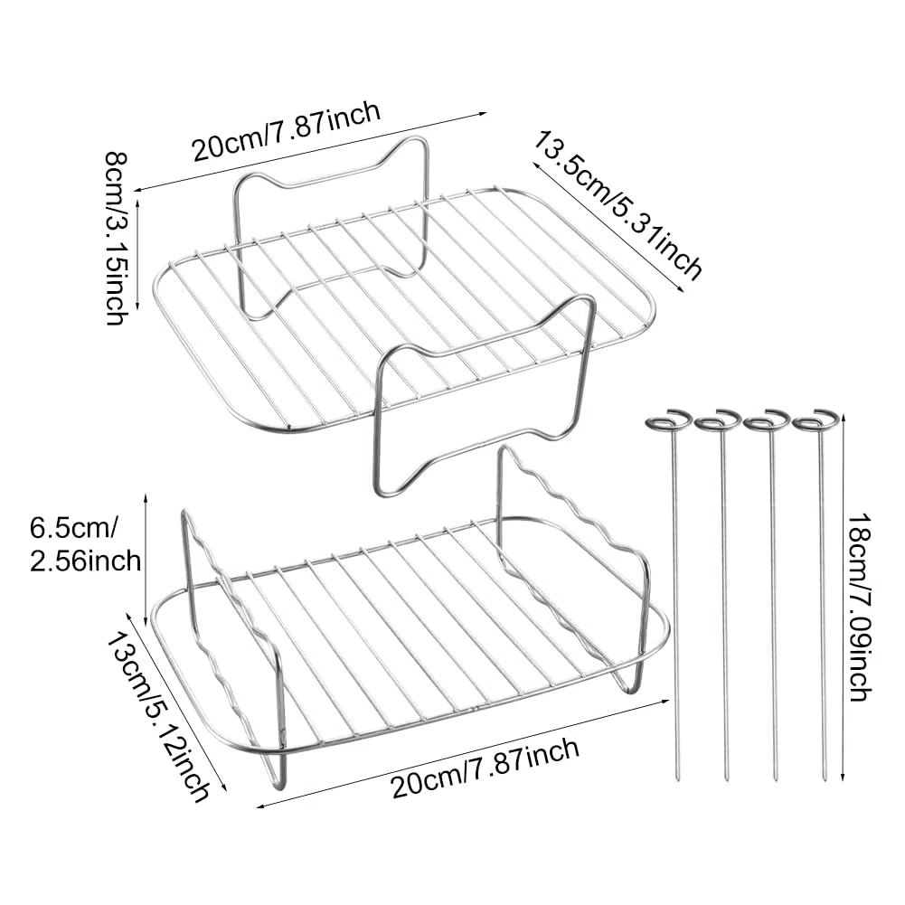 POHOVE Rack pour friteuse à air chaud, pour tiroir Nin-ja Flex AF500EU 10,4 l, en acier inoxydable, avec 4 brochettes, pour Nin-ja Foodi Flexlade Dual Zone AF500EU AF500EUCP, compatible avec Cecotec