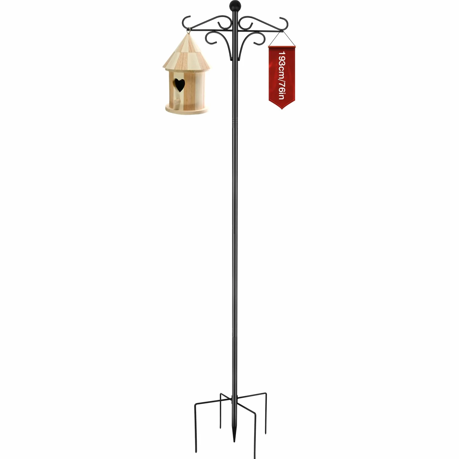 Crochet de Berger pour Jardin, 193 cm Support pour Mangeoire Oiseaux Exterieur Sur pied, Mât Réglable Robuste pour Jardinière Suspendue et Lumière Guinguette Extérieur
