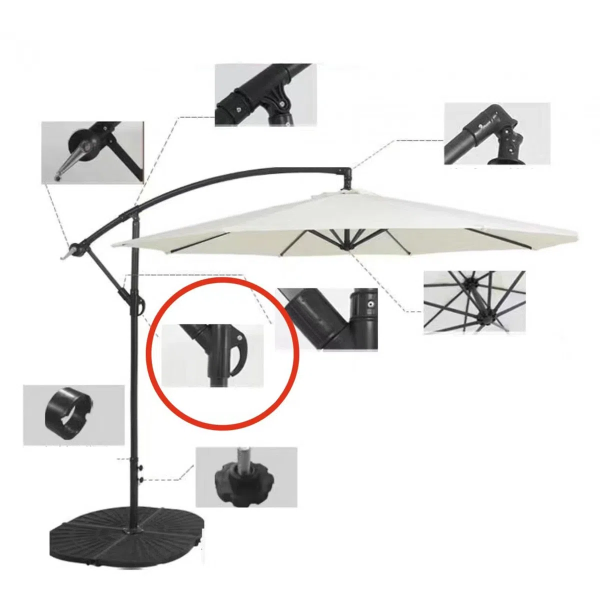 F Fityle Accessoire de Parasol Déporté Pièces de Rechange pour Manivelle Poignée Parasol Set de Pièces de Support, Manivelle