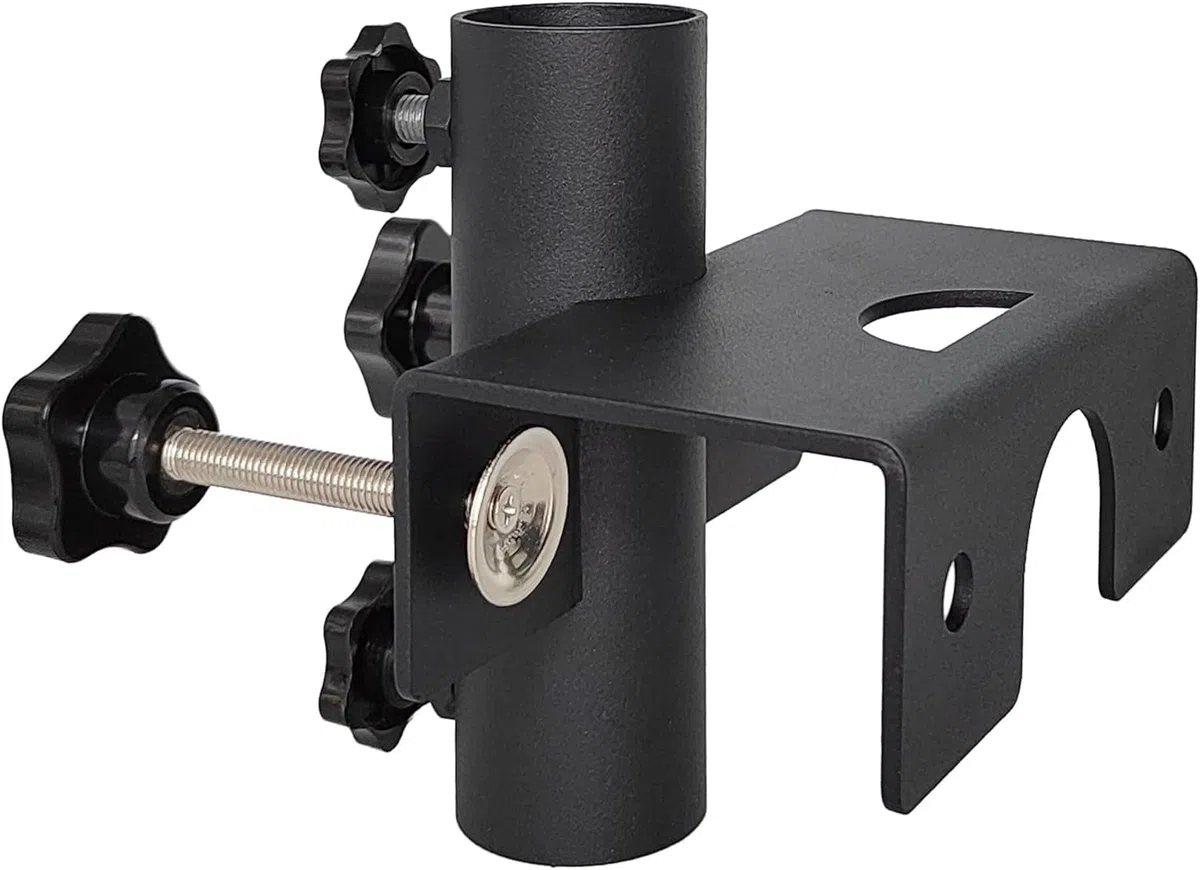 Support de parasol robuste pour balcon, clôture de jardin, terrasse, support de fixation, plage de serrage (20 mm-63 mm), diamètre du parasol (23 mm-38 mm) (noir)