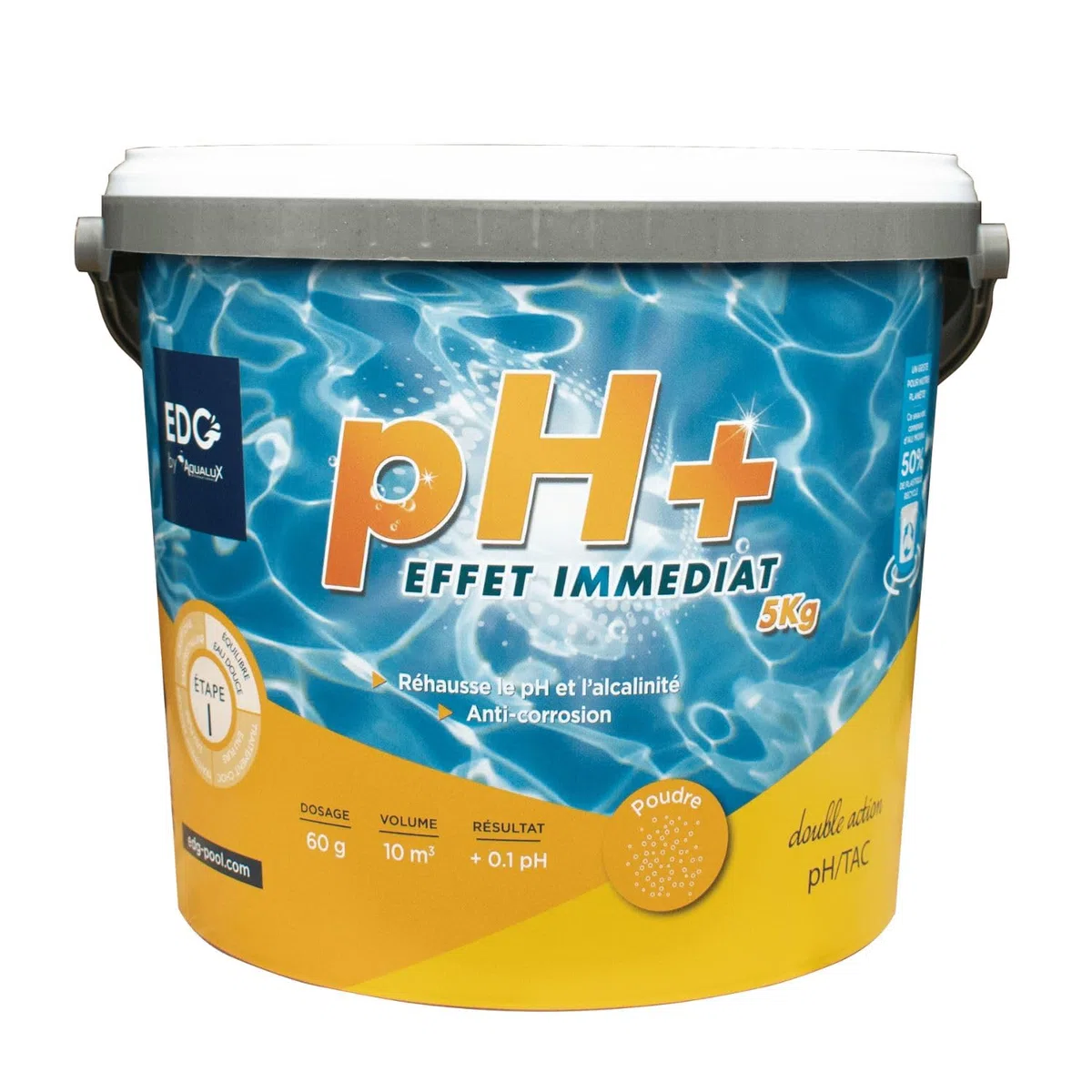 EDG - pH Plus Poudre Piscine - Correcteur pH Plus Piscine - Seau 5kg - Equilibre l'eau - Confort et Efficacité - Spécial Piscine et Spa