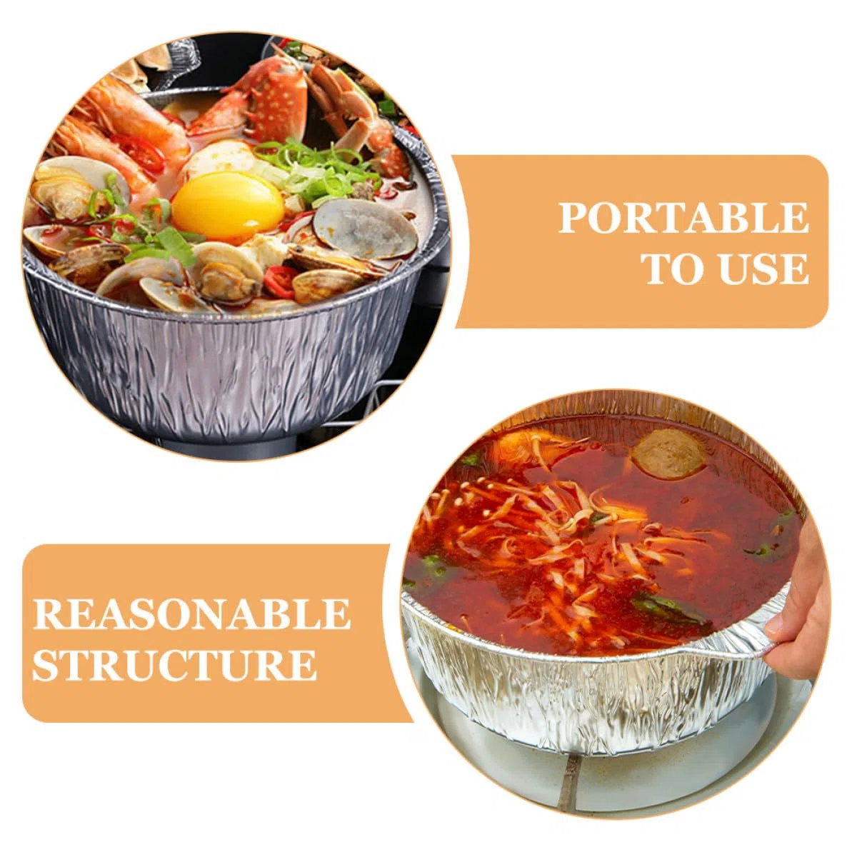 NUOBESTY Lot de 8 Casseroles en Aluminium Argentées avec Couvercles, Capacité 2000 ML, Cuisson Polyvalente Rapide et Homogène, Cuisine en Plein Air et Vacances
