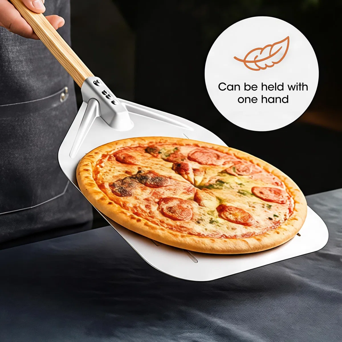 Pelle à Pizza 12 Pouces Perforée Professionnelle, Pelle Pizza avec Poignée en Bois Amovible, Acier Inoxydable, pour la Cuisson de Pizzas, Pain, Tartes, Gaufres et Biscuits (40 x 30 cm)