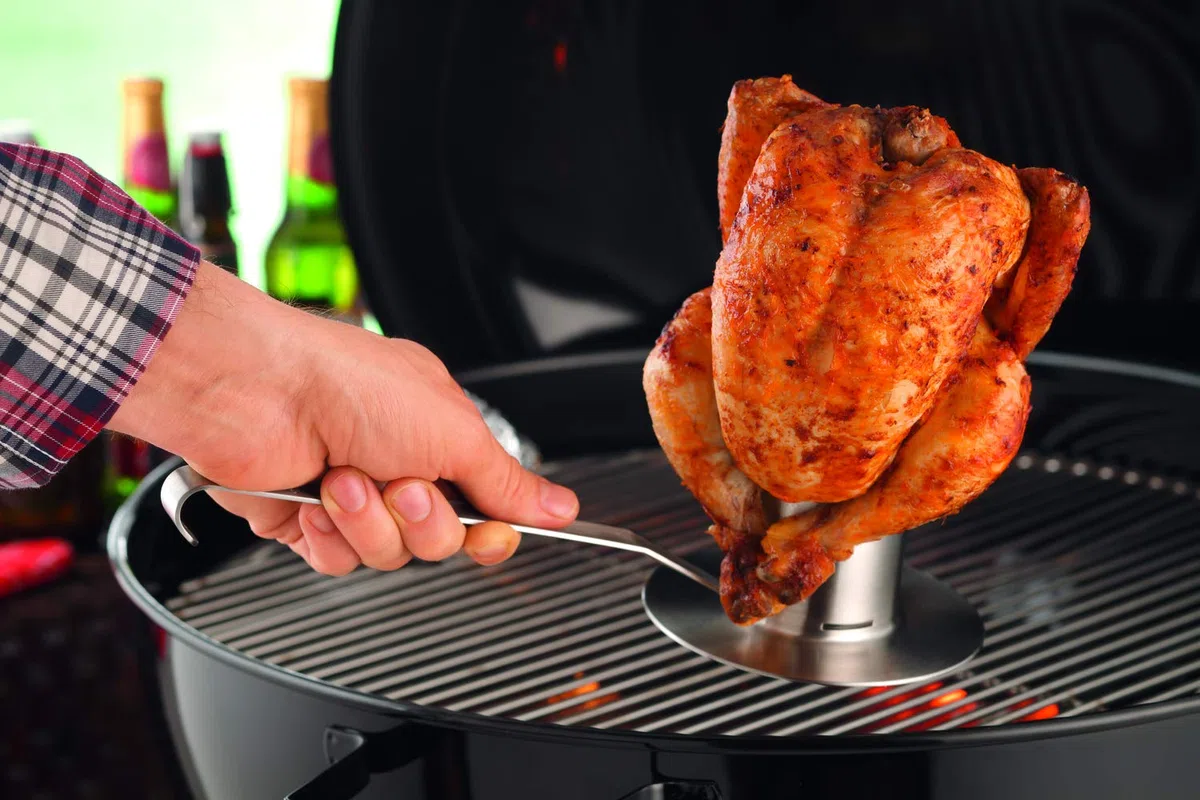 RÖSLE Rôtissoire de Poulet, Insert de Haute Qualité pour la Préparation de Poulet ou de Canard, Grill et Four, avec Récipient à Marinade, Acier Inoxydable 18/10, Va au Lave-Vaisselle
