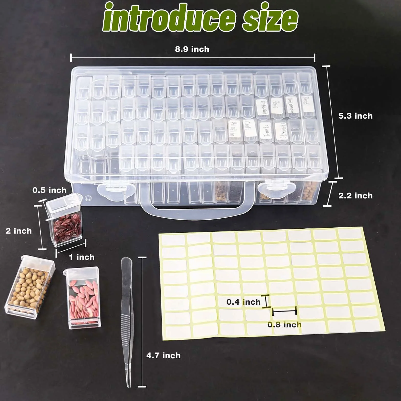 mumisuto 64 Fentes Boite Stockage Graines, Organisateur de Graines, Boîte de Rangement Plastique pour Stocker Les Graines, BoîTe de Stockage de Graines avec éTiquettes Autocollantes