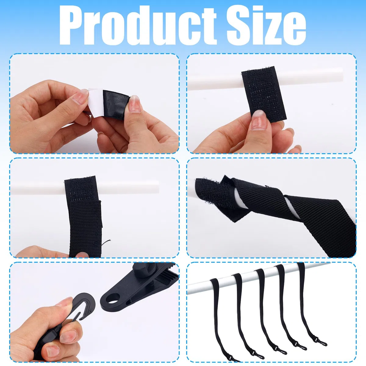 BOXOB 18pcs Kit d'attache Enrouleur Couverture Solaire Piscine, Comprend 6 Bandes Couverture Solaire avec Crochets 6 Pinces Piscine & 6 Fermetures Auto-Agriffantes