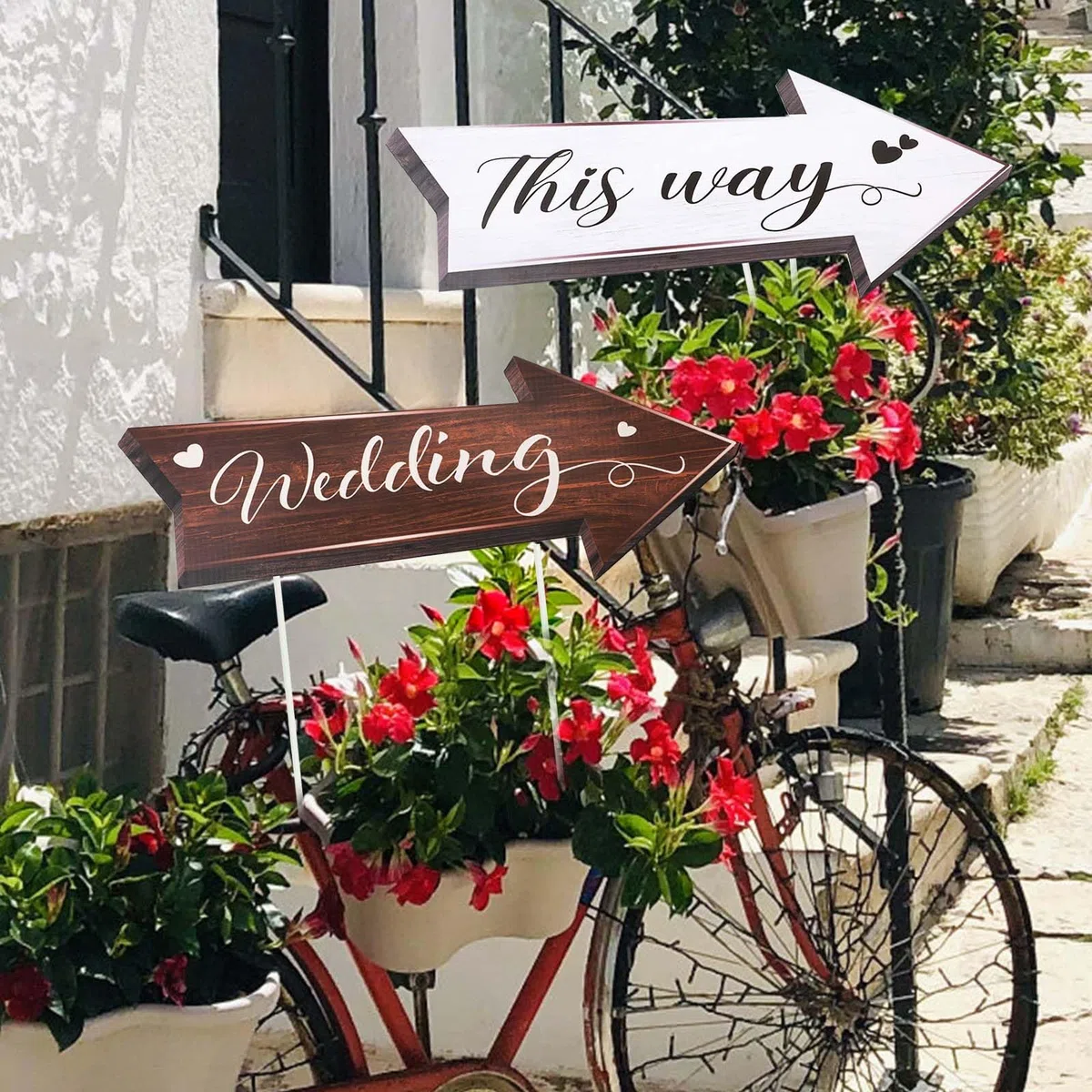 4pcs Panneau Directionnel Mariage, Panneaux Routiers Directionnels de Mariage Panneaux Fléchés avec Piquets Panneau Mariage Panneau de Bienvenue Mariage pour Réception Extérieur