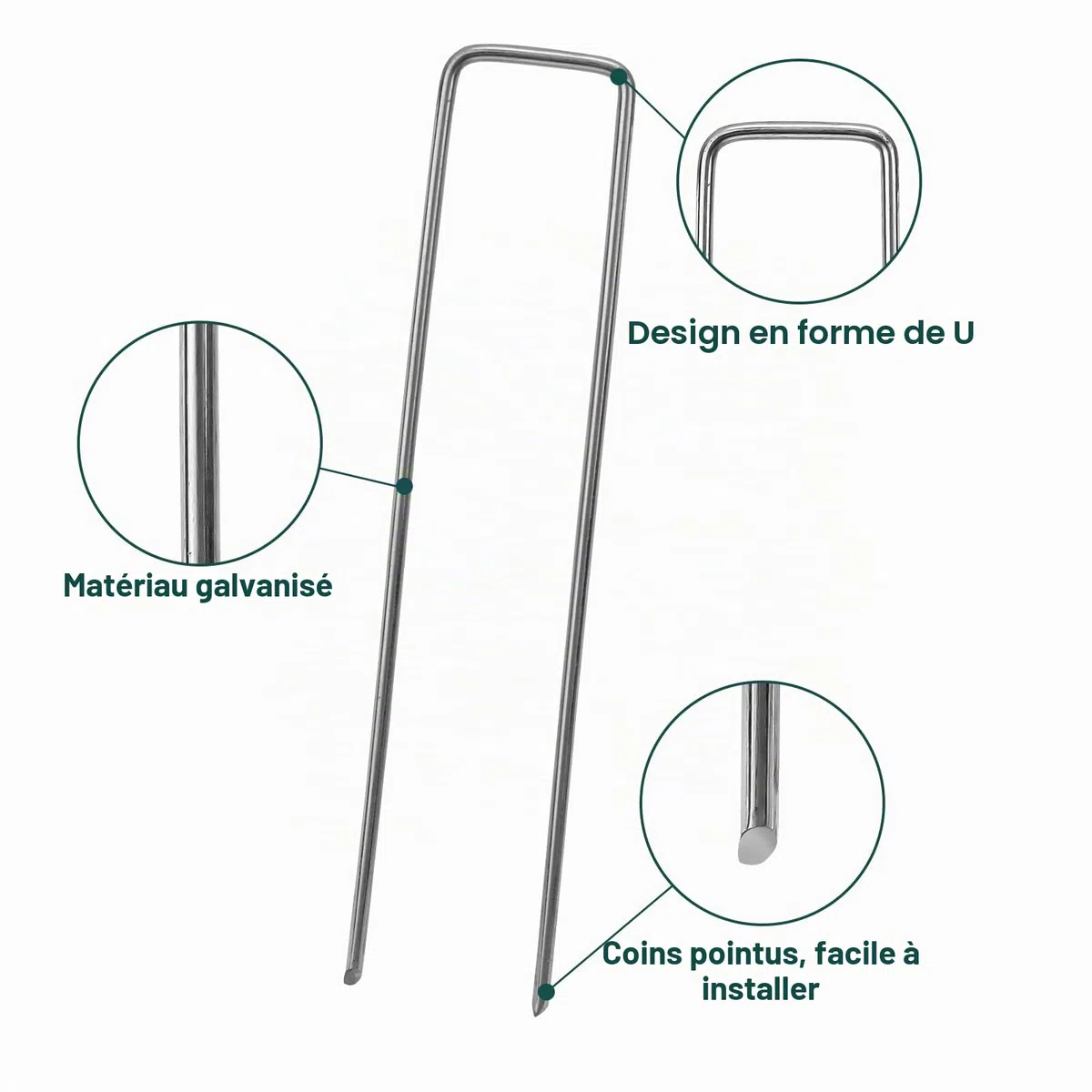 Randaco Lot de 250 piquets de sol galvanisés, piquets de terre stables pour film de paillage, toile de jardin, clôture, jardin (150x25mm -Ø2.8mm)