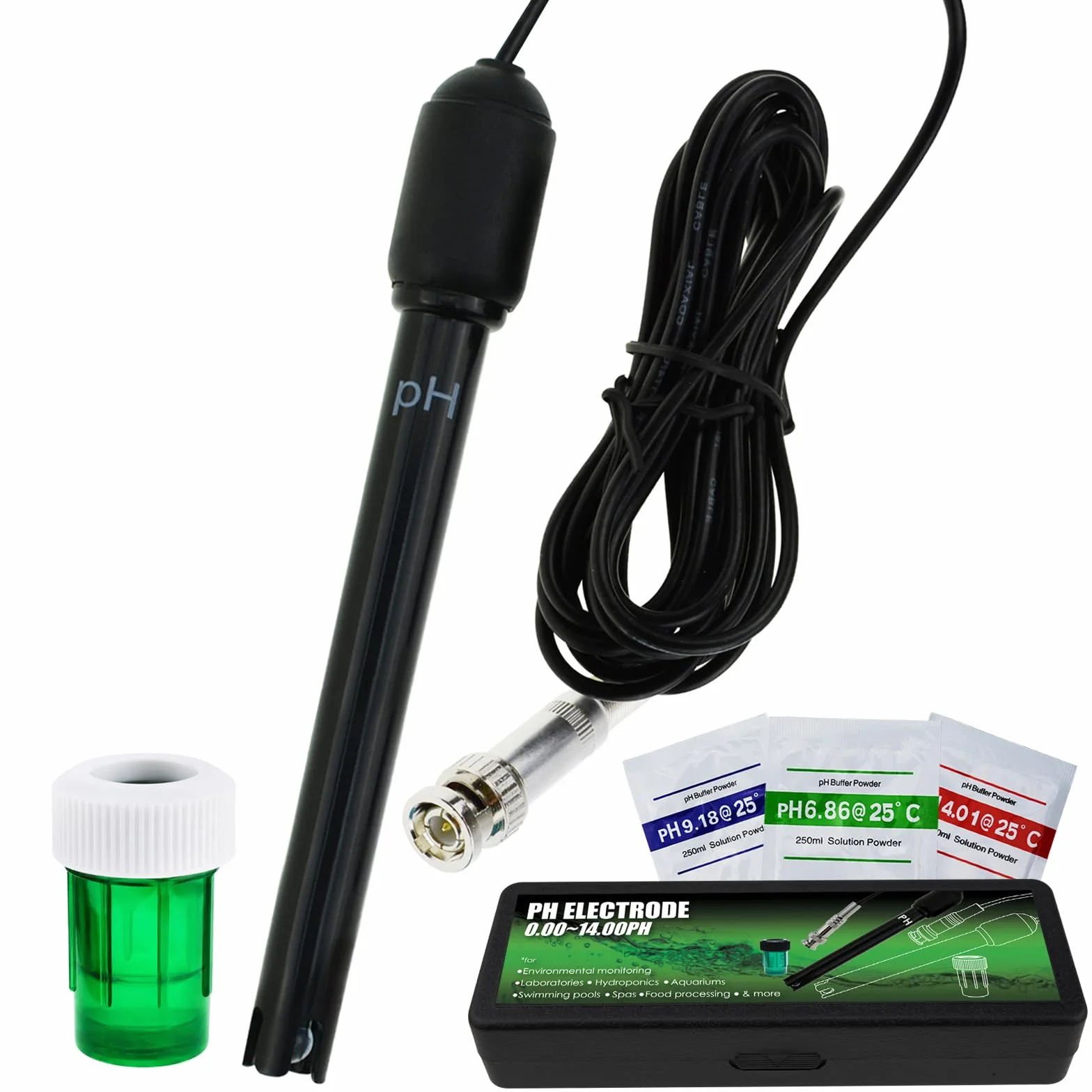 Longue Corps pH Électrode avec BNC Prise Sonde 300cm Câble 0-14pH pour pH Mètre, pH Manette pH Dispositif Économique Capteur