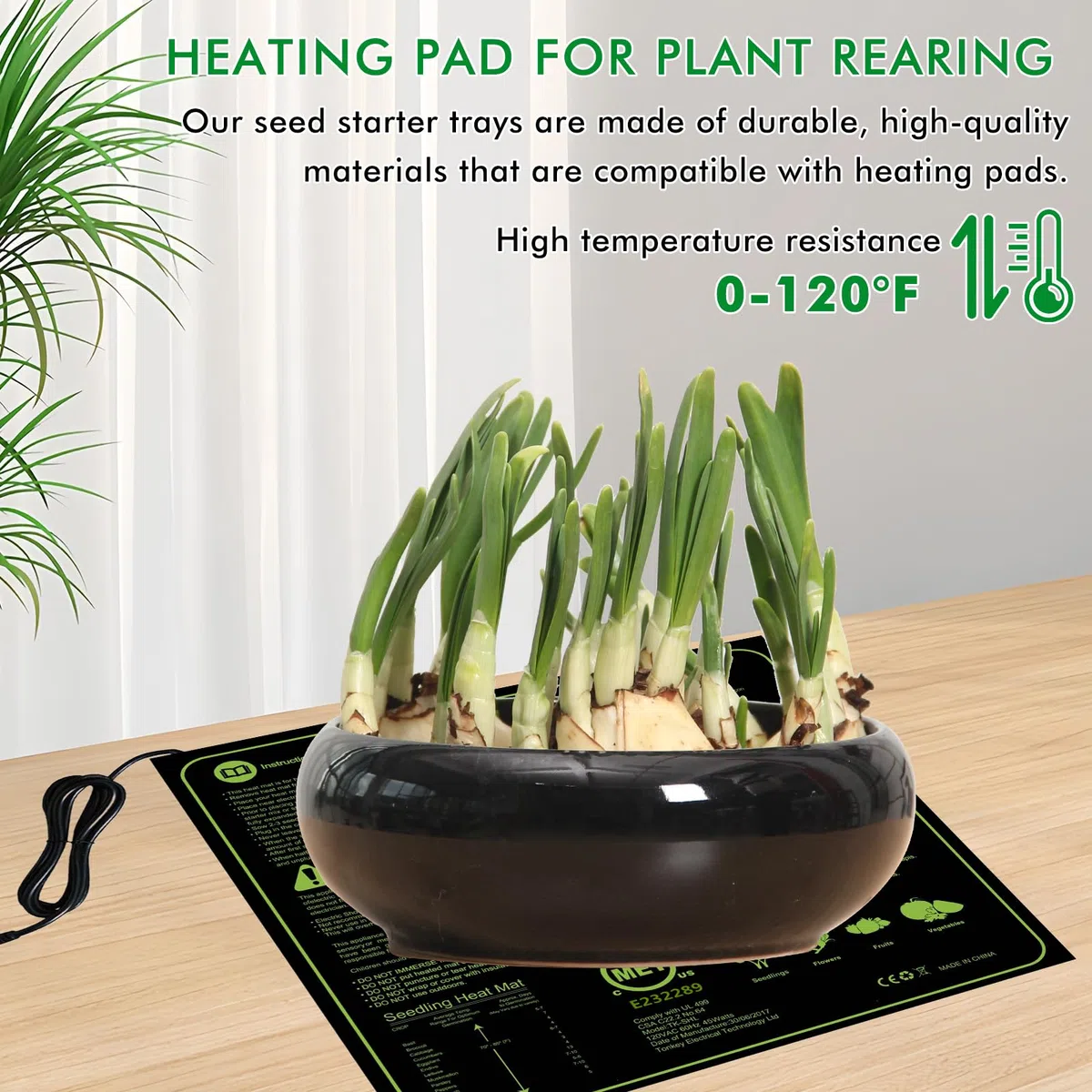 BORDEAG Tapis chauffant pour plantes, tapis chauffant avec thermostat, tapis chauffant pour semis, germination et animaux de compagnie, coussin chauffant pour température de serre pour plantes et