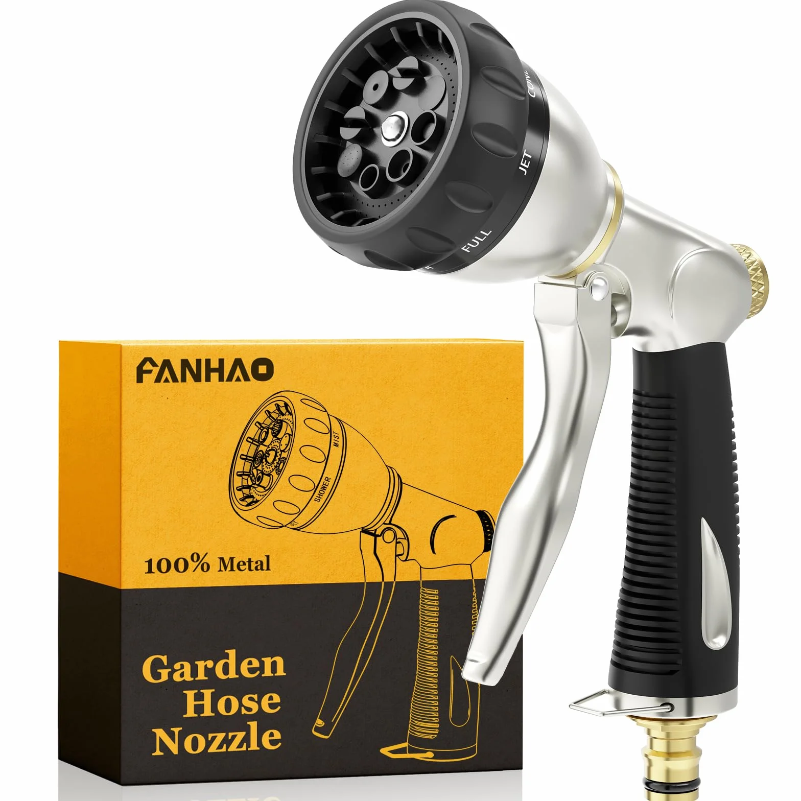 FANHAO pistolet arrosage 100% métallique avec 8 modes de pulvérisation réglables,pistolets d'arrosage haute pression avec poignée antidérapante pour arroser les plantes et les pelouses-Noir