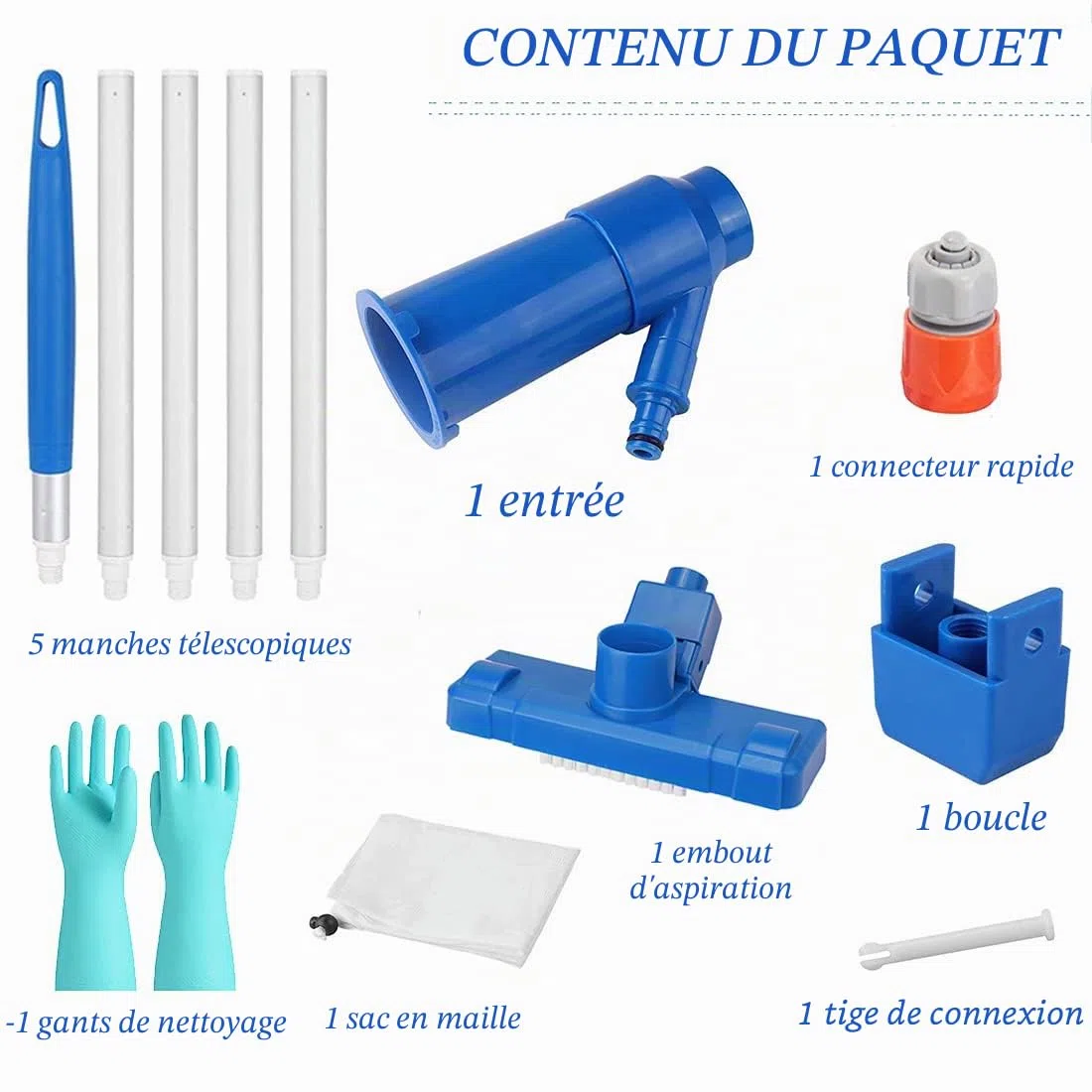 Aspirateur de Piscine Mini Jet avec Tête d'aspiration à Nettoyage Rapide Outil de Nettoyage de Piscine avec Brosses,Sac de Collecte - Aspirateur Piscine pour Spa/étang,avec 1 Paire DE Gants