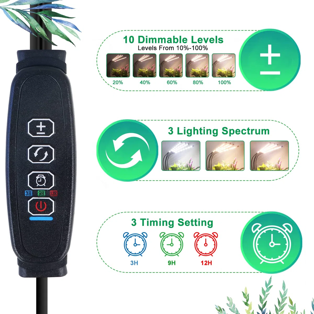 COKOLILA lampe de plante, 80 LED Lampe de Croissance lumière de plante à spectre complet 3000k 5000k 660nm lampe de croissance avec minuterie, 10 niveaux, 3 modes pour plantes d'intérieur légumes