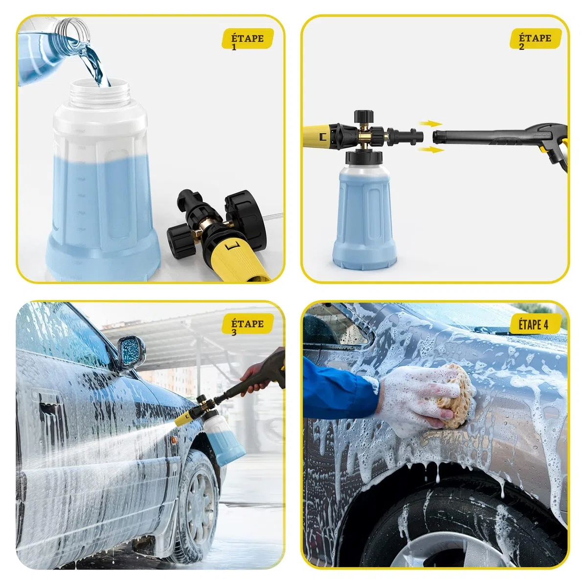 OHAYORI Lance à mousse neige pour nettoyeur haute pression Karcher K2 K3 K4 K5 K6 K7, buse de rechange améliorée, connexion et alimentation, distributeur de savon épais, buse de pulvérisation réglable