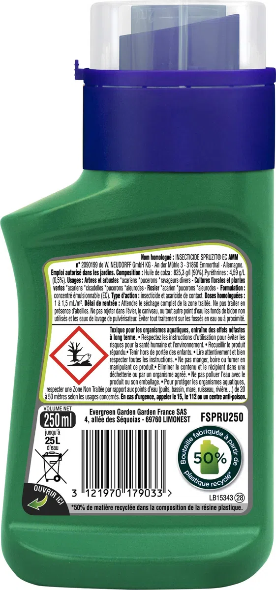 FERTILIGENE FSPRU250 - Insecticide Concentré Ultra Polyvalent UAB 250 ml - A base d'huile de colza et pyrèthrines - Usage arbres, arbustes, cultures florales, plantes vertes, rosiers - Jusqu'à 250 m²