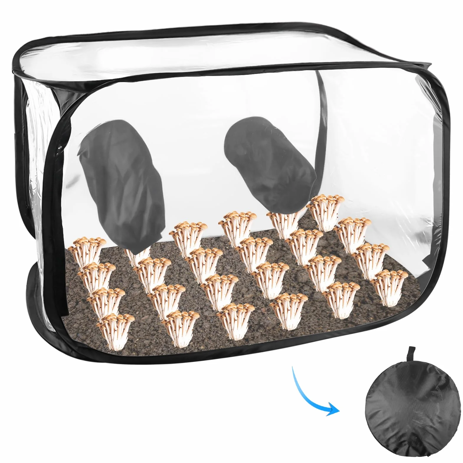 GOMETY Boîte à air d'allaitement pour champignons avec 2 ports de bras, 90 x 60 x 60 cm, compacte, sur pied, pliable, pour les amateurs de champignons