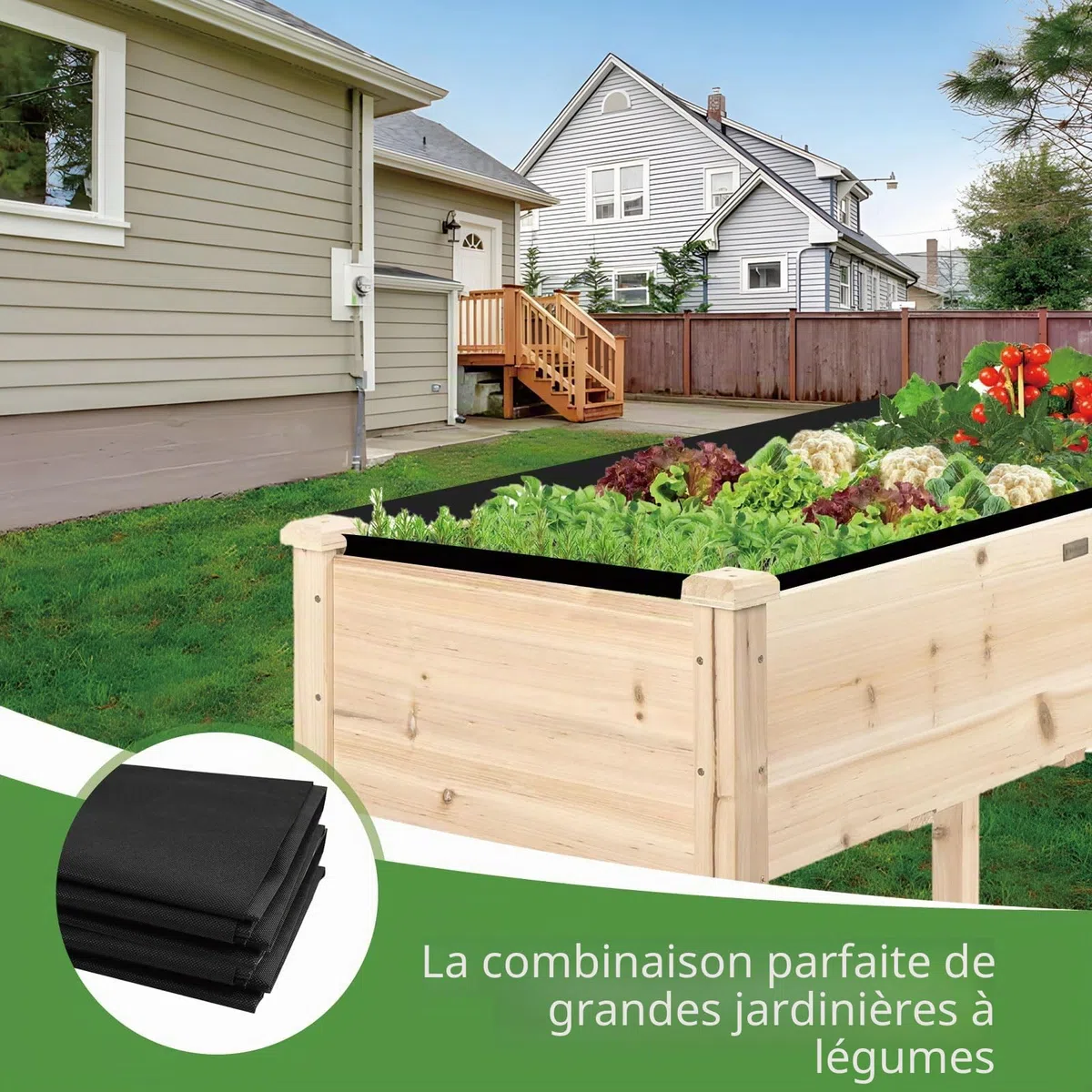 Longzhuo Doublure en tissu pour grand bac à légumes extérieur en tissu non tissé robuste pour jardins surélevés, doublure de jardin recyclable pour bacs à légumes, bacs à herbes (Noir, 160 x 210 cm)