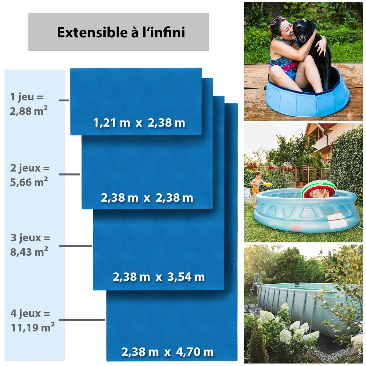 Montafox Tapis de Piscine Tapis de Base Épais Set de 8 Bleu 60 x 60 x 1 cm Éléments de Sol Dalle Mouse Piscine Spa Exterieur Protecteur de Sol pour Piscine