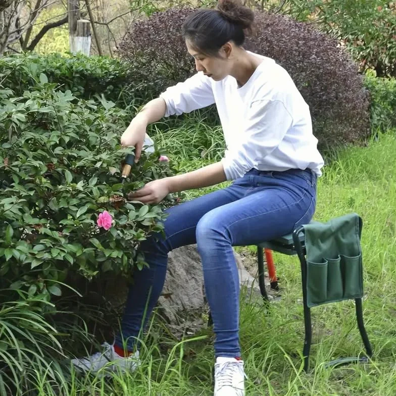 KNEEBENCH Banc de jardin avec coussin de genoux souple pour le jardinage – Tabouret de jardin pliable jusqu'à 170 kg avec 2 poches à outils – Chaise de jardin pour s'agenouiller et s'asseoir