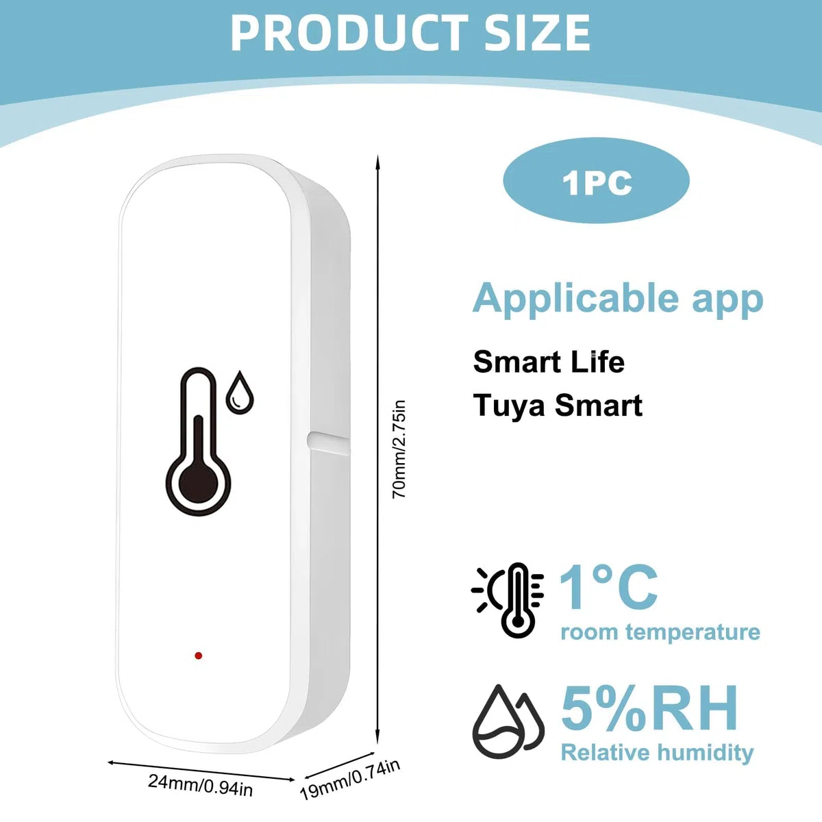 Thermomètre Hygromètre Connecté WiFi pour Intérieur et Extérieur Mini Thermomètre Connecté Wifi avec Smart Life/Tuya APP Mini Compatible Alexa Google Home pour Température Interieur et Humidité