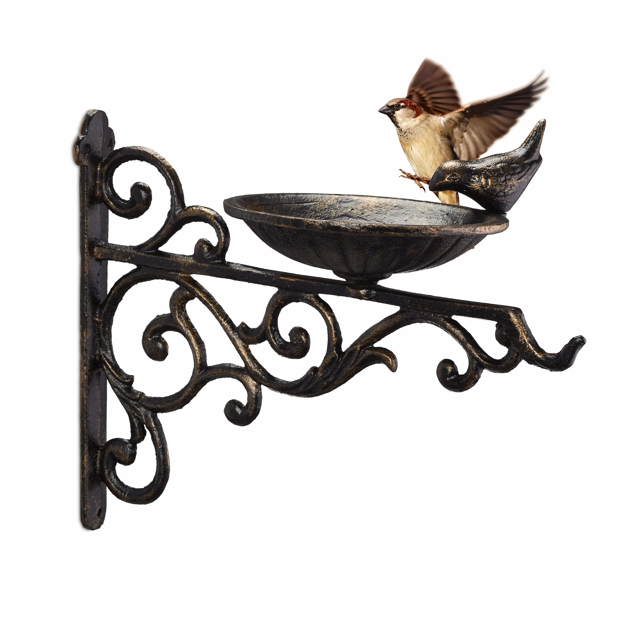 relaxdays Abreuvoir en Fonte pour Mur, Bain Vintage, Oiseaux Sauvages déco Jardin HxlxP: 24x28x14cm,Bronze
