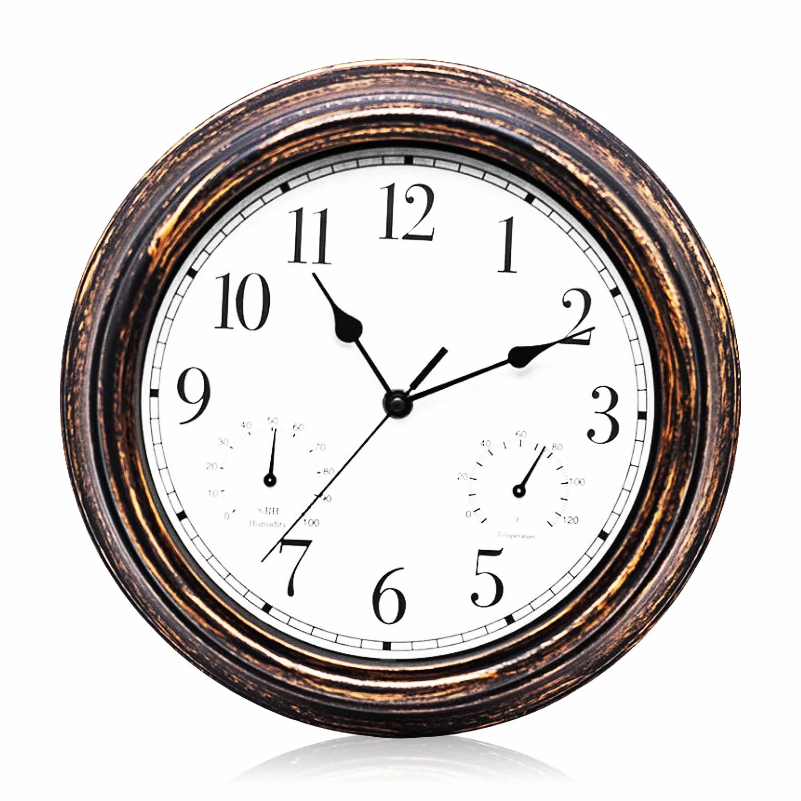 Horloge de jardin résistante aux intempéries - Étanche - Horloge murale d'extérieur étanche - Avec thermomètre et hygromètre - Horloge murale pour l'intérieur et l'extérieur - Pour cuisine, salon