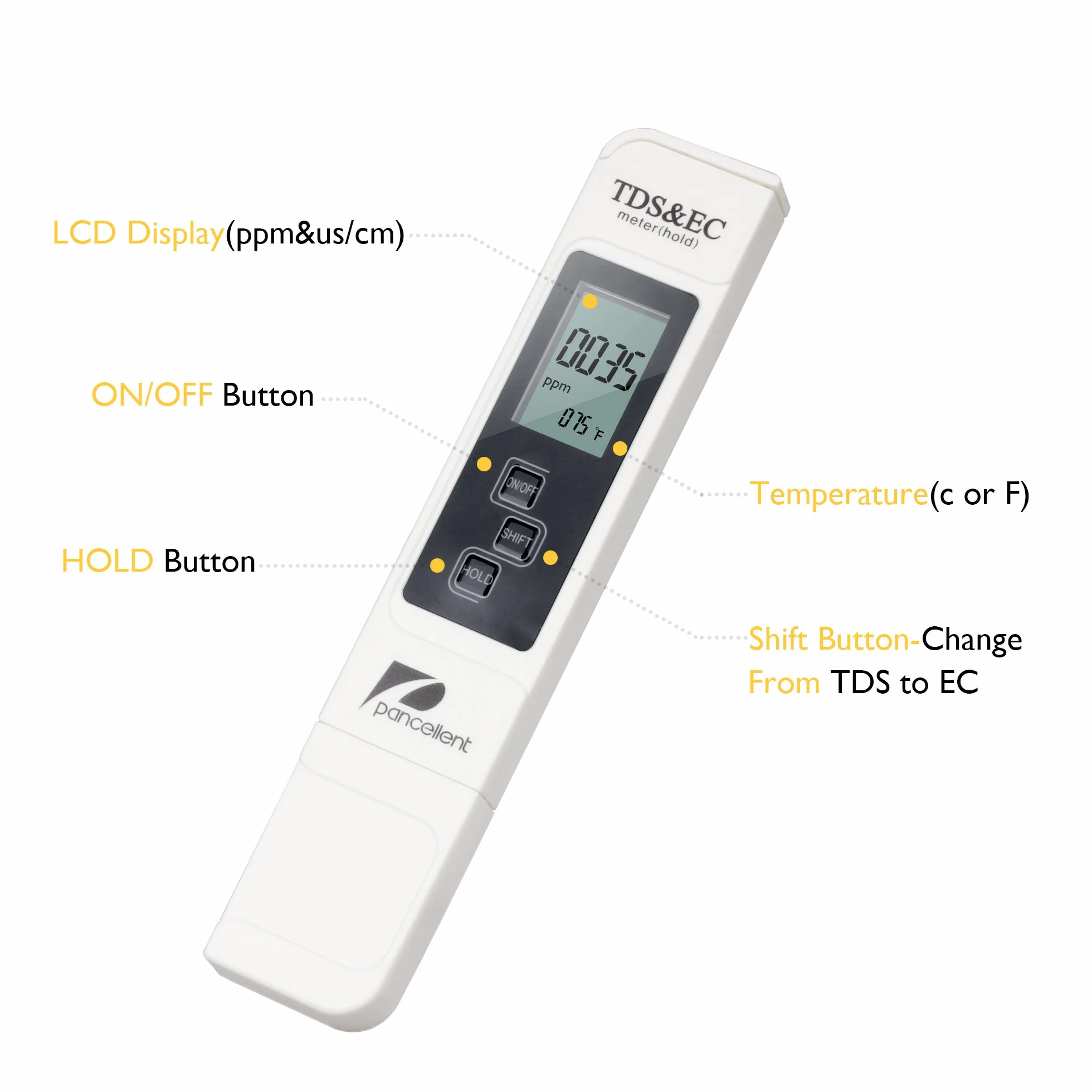 pancellent Mètre de Test de qualité de l'eau TDS PH EC Température 4 dans 1 Ensemble Testeur numérique avec Écran LCD Test pour Piscine, Aquarium (Bleu)