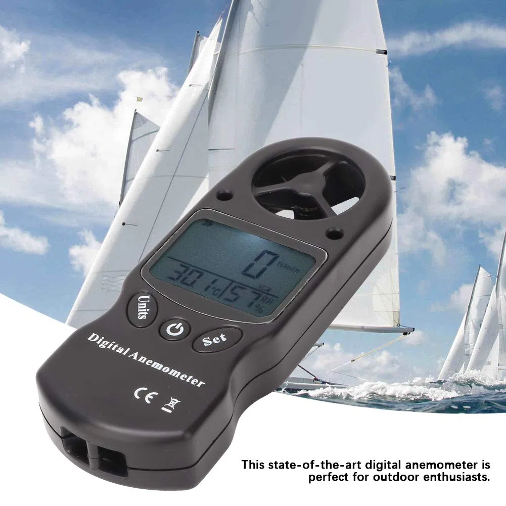 Anémomètre Portable 3-en-1, Électrique Anémomètre + Thermomètre + Hygromètre, Mini-Anémomètres Numérique Tl-300 Avec Écran Lcd, pour Les Sports de Plein Air Et Le Surf