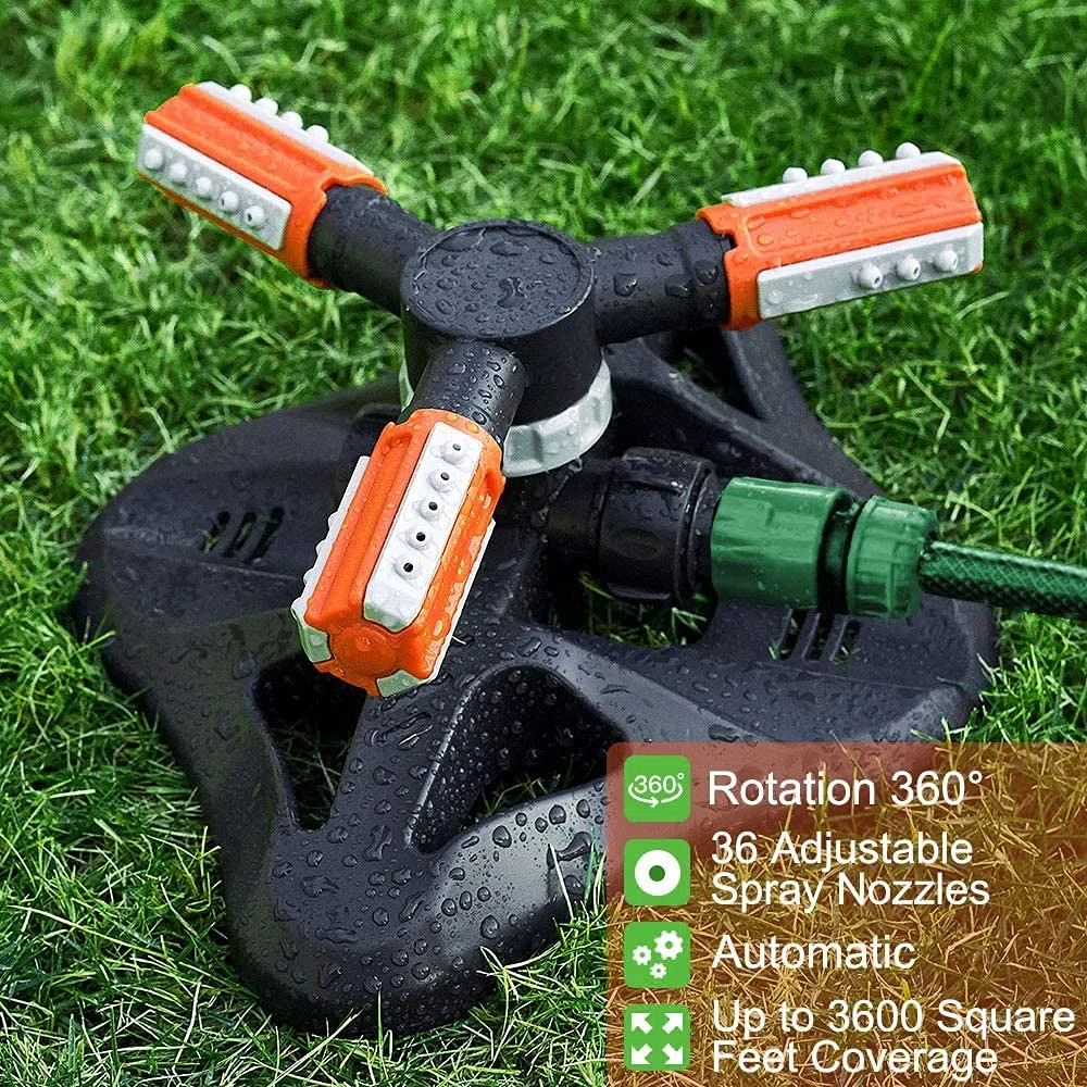 Arroseur de Jardin,Automatique 360 Rotatif Réglable Jardin Arroseur,3 Bras Arroseur de Pelouse ABS Système d'Irrigation pour Pelouse Jardin Plantes Champ de Légumes Enfants Jouant