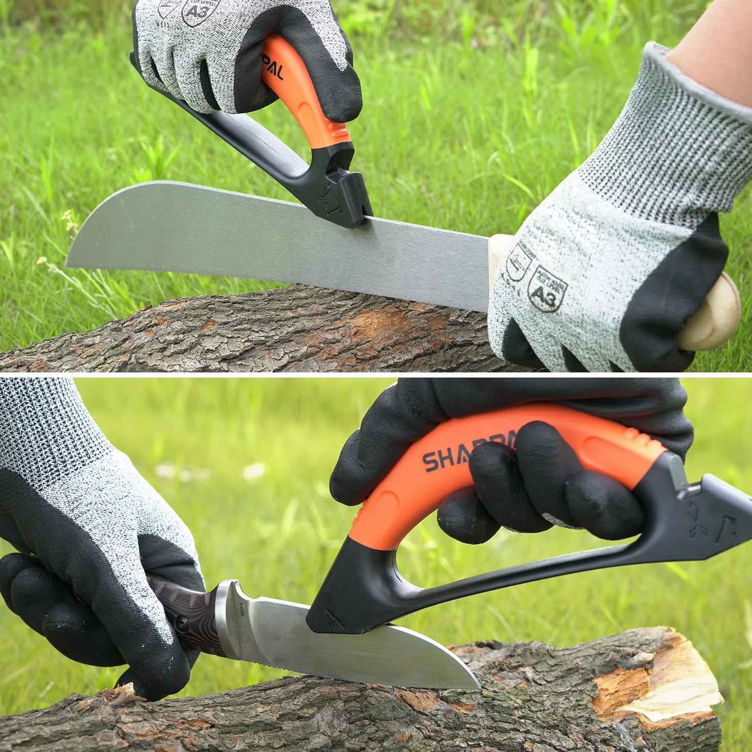 Sharpal 112N Aiguiseur de haches et de couteaux 3 en 1 pour outils de jardin, couteaux, hache, machette, tondeuse à gazon, ciseaux, acier au tungstène pour meulage grossier, céramique pour la finition