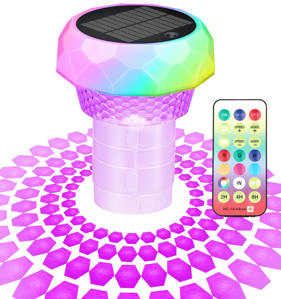 Qoolife Flotteur de chlore de piscine avec lumière solaire, distributeur de chlore flottant pour tablettes de 2,5 cm et 7,6 cm, distributeur de chlore flottant avec télécommande et réglable pour
